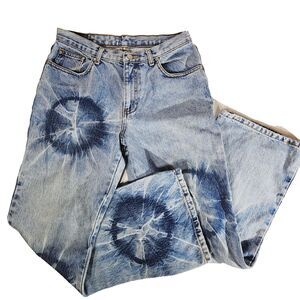 Be Bop Jeans Womens Sz 28 x 29 Flare Acid Wash Tie Dye Vtg Grunge Denim Blue